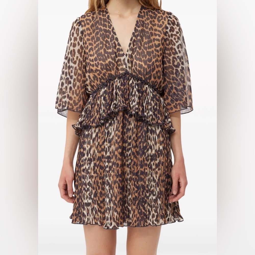 Ganni Leopard-Print Georgette Mini Dress